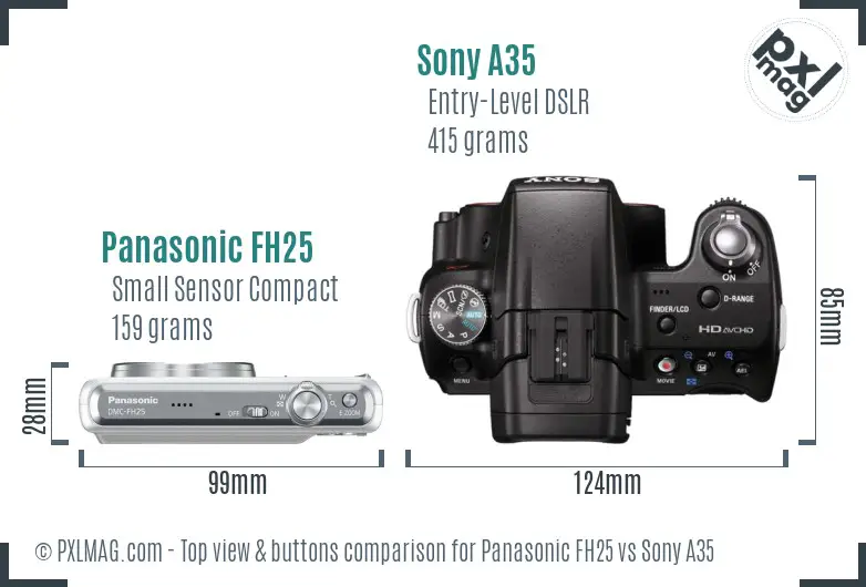 Panasonic FH25 vs Sony A35 top view buttons comparison