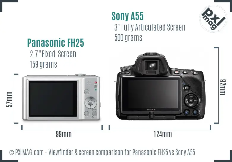 Panasonic FH25 vs Sony A55 Screen and Viewfinder comparison