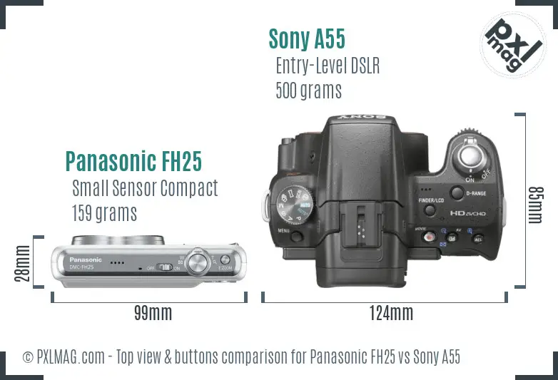 Panasonic FH25 vs Sony A55 top view buttons comparison