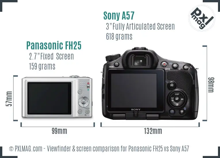 Panasonic FH25 vs Sony A57 Screen and Viewfinder comparison
