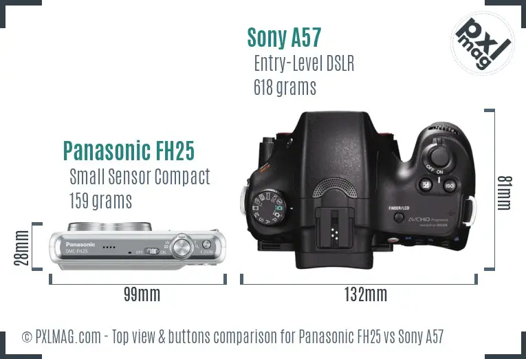 Panasonic FH25 vs Sony A57 top view buttons comparison