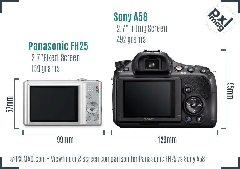 Panasonic FH25 vs Sony A58 Screen and Viewfinder comparison
