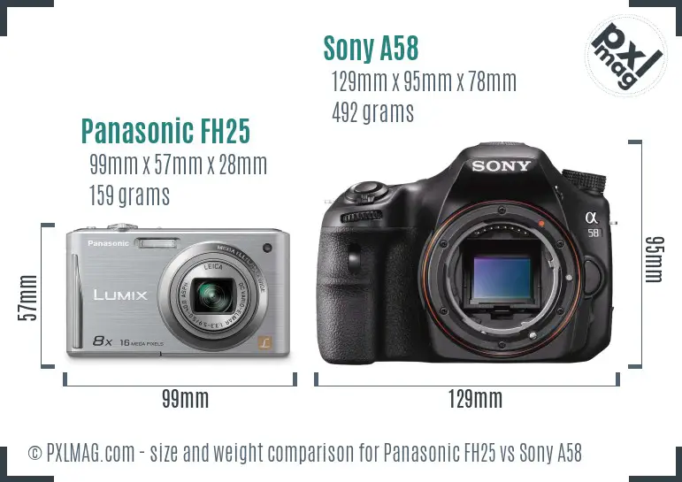 Panasonic FH25 vs Sony A58 size comparison