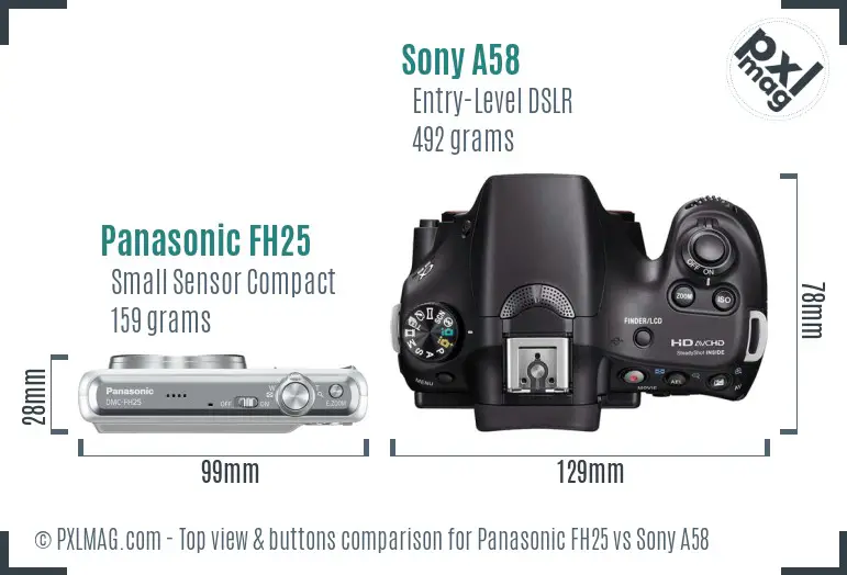 Panasonic FH25 vs Sony A58 top view buttons comparison
