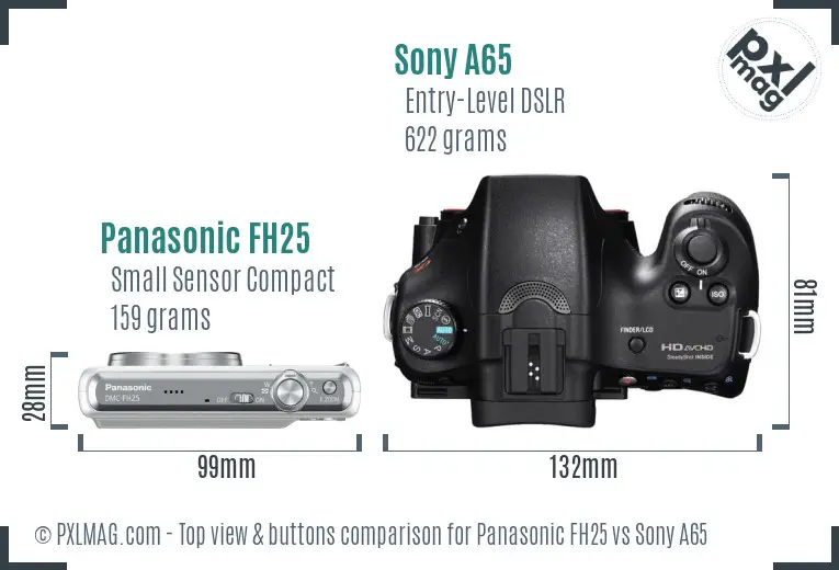 Panasonic FH25 vs Sony A65 top view buttons comparison