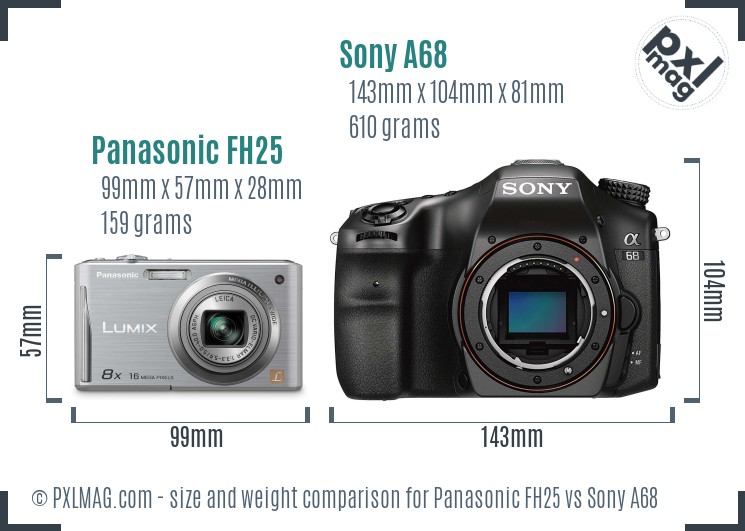 Panasonic FH25 vs Sony A68 size comparison