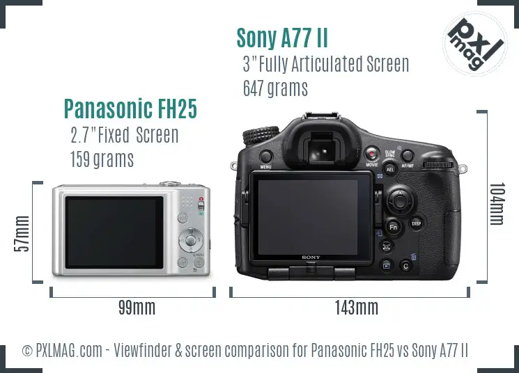 Panasonic FH25 vs Sony A77 II Screen and Viewfinder comparison