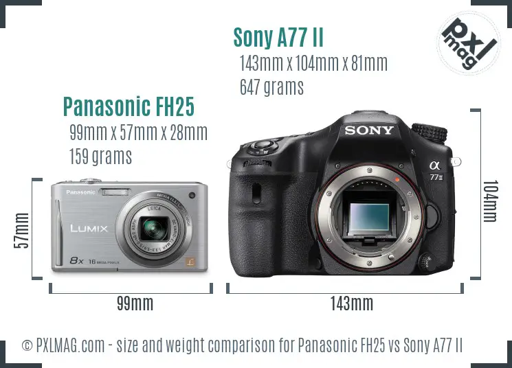 Panasonic FH25 vs Sony A77 II size comparison
