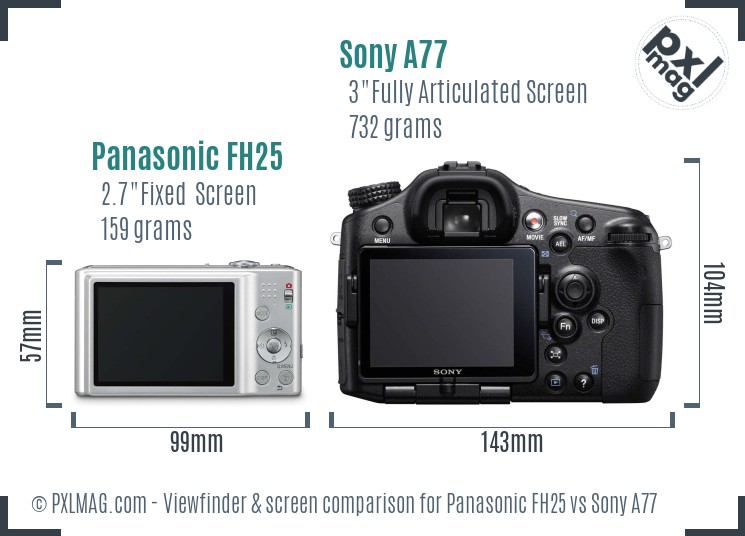 Panasonic FH25 vs Sony A77 Screen and Viewfinder comparison