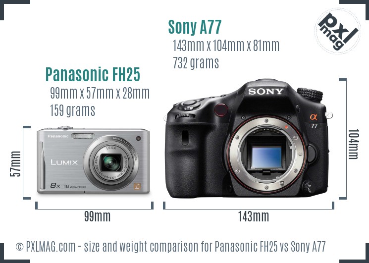 Panasonic FH25 vs Sony A77 size comparison