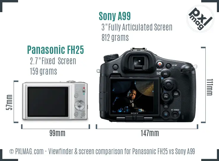 Panasonic FH25 vs Sony A99 Screen and Viewfinder comparison
