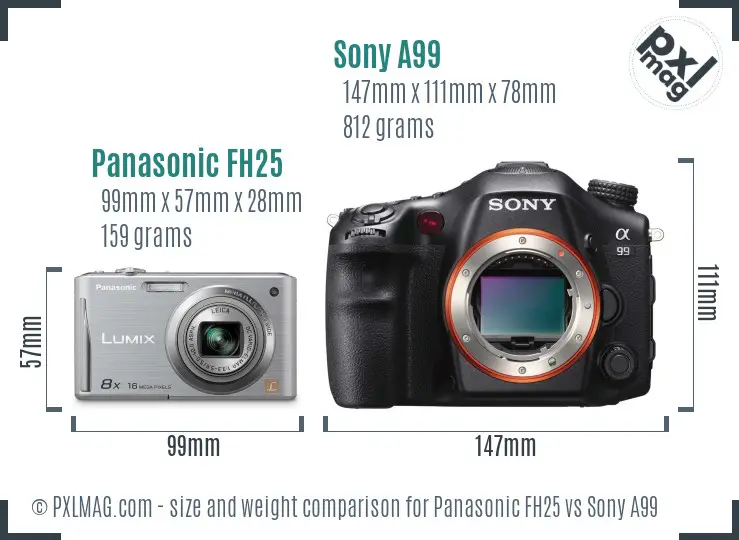 Panasonic FH25 vs Sony A99 size comparison