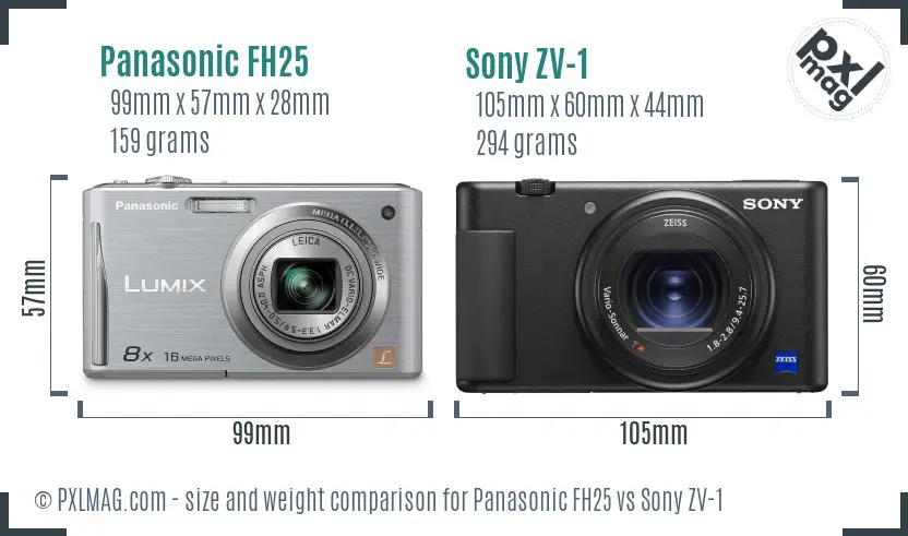 Panasonic FH25 vs Sony ZV-1 size comparison