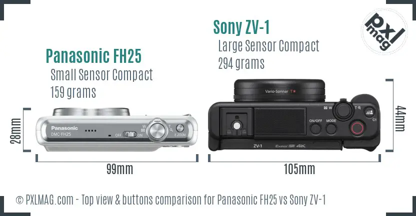 Panasonic FH25 vs Sony ZV-1 top view buttons comparison