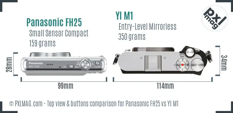 Panasonic FH25 vs YI M1 top view buttons comparison