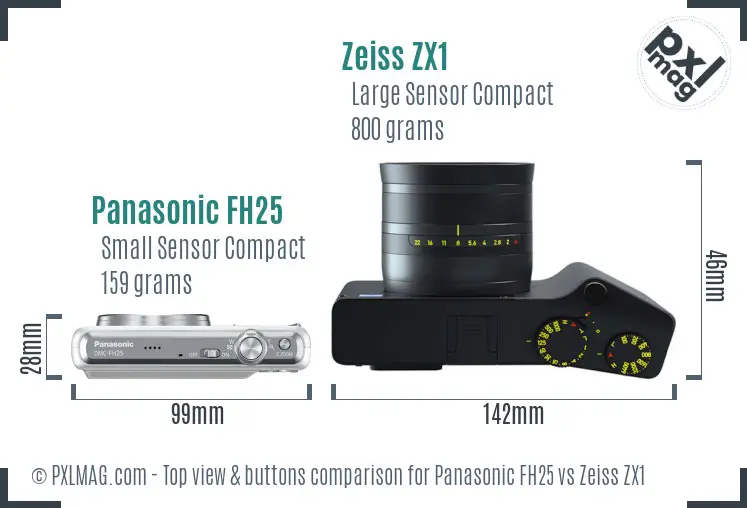 Panasonic FH25 vs Zeiss ZX1 top view buttons comparison Panasonic FH25 vs Zeiss ZX1 top view buttons comparison