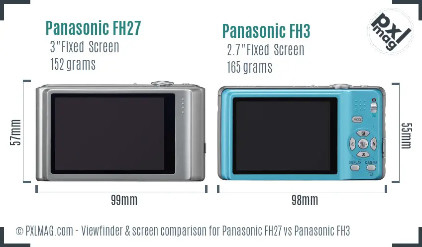 Panasonic FH27 vs Panasonic FH3 Screen and Viewfinder comparison