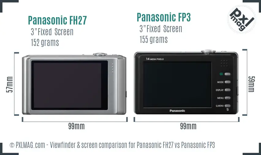 Panasonic FH27 vs Panasonic FP3 Screen and Viewfinder comparison