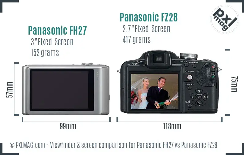 Panasonic FH27 vs Panasonic FZ28 Screen and Viewfinder comparison