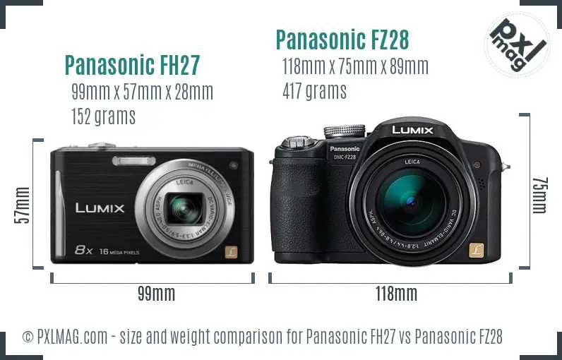Panasonic FH27 vs Panasonic FZ28 size comparison