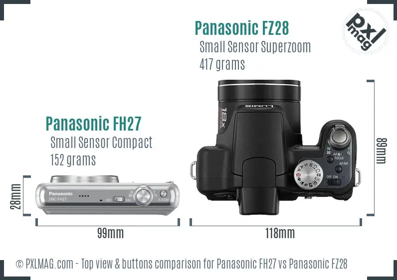 Panasonic FH27 vs Panasonic FZ28 top view buttons comparison