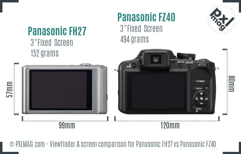 Panasonic FH27 vs Panasonic FZ40 Screen and Viewfinder comparison Panasonic FH27 vs Panasonic FZ40 Screen and Viewfinder comparison