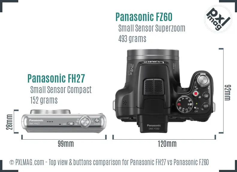 Panasonic FH27 vs Panasonic FZ60 top view buttons comparison