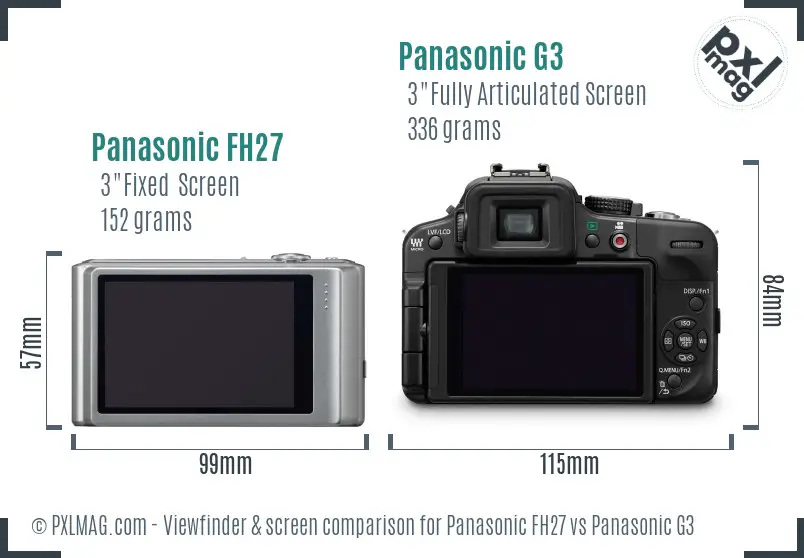 Panasonic FH27 vs Panasonic G3 Screen and Viewfinder comparison