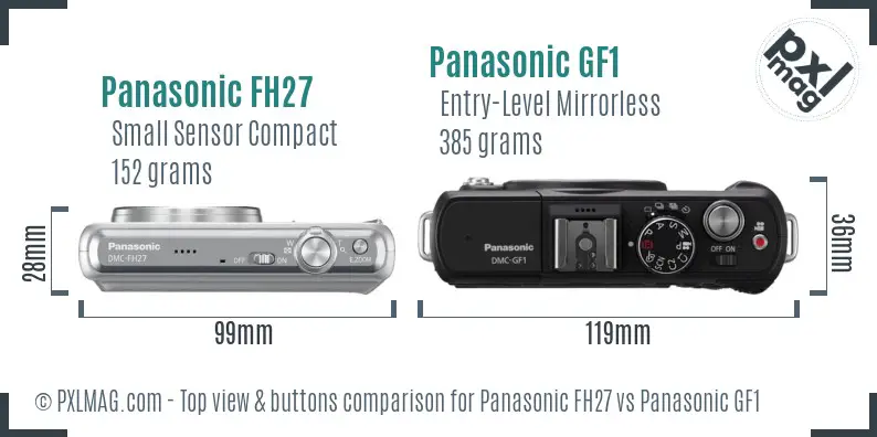 Panasonic FH27 vs Panasonic GF1 top view buttons comparison