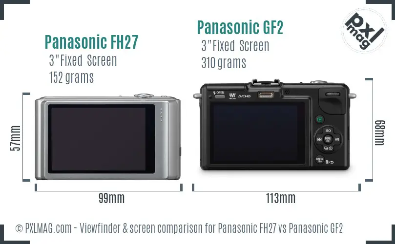 Panasonic FH27 vs Panasonic GF2 Screen and Viewfinder comparison Panasonic FH27 vs Panasonic GF2 Screen and Viewfinder comparison