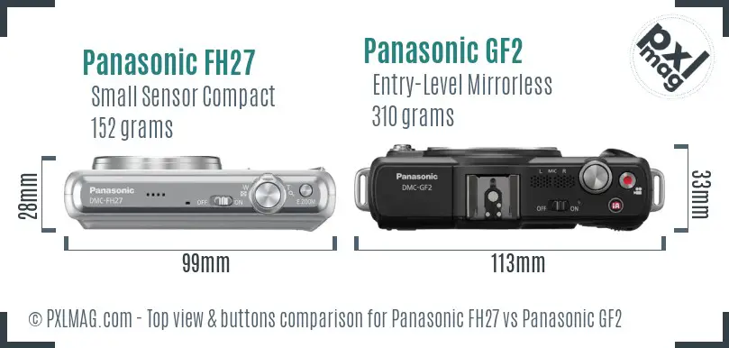 Panasonic FH27 vs Panasonic GF2 top view buttons comparison Panasonic FH27 vs Panasonic GF2 top view buttons comparison