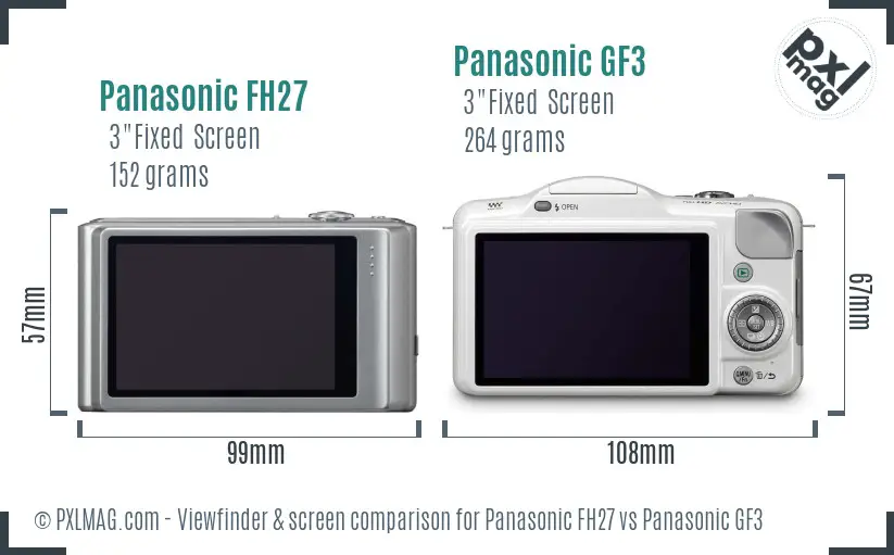 Panasonic FH27 vs Panasonic GF3 Screen and Viewfinder comparison Panasonic FH27 vs Panasonic GF3 Screen and Viewfinder comparison