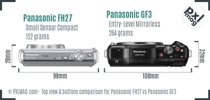 Panasonic FH27 vs Panasonic GF3 top view buttons comparison Panasonic FH27 vs Panasonic GF3 top view buttons comparison