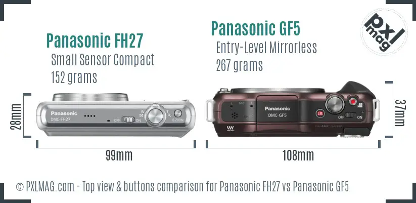 Panasonic FH27 vs Panasonic GF5 top view buttons comparison