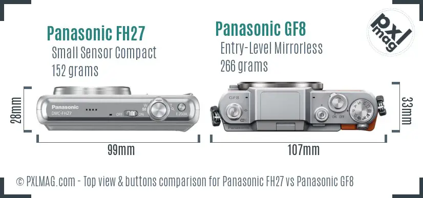 Panasonic FH27 vs Panasonic GF8 top view buttons comparison Panasonic FH27 vs Panasonic GF8 top view buttons comparison