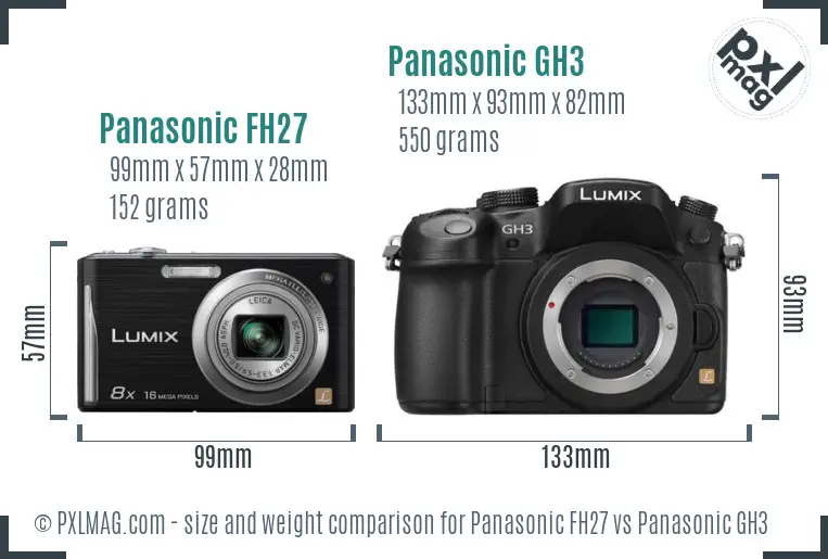 Panasonic FH27 vs Panasonic GH3 size comparison