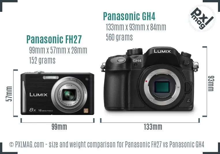 Panasonic FH27 vs Panasonic GH4 size comparison