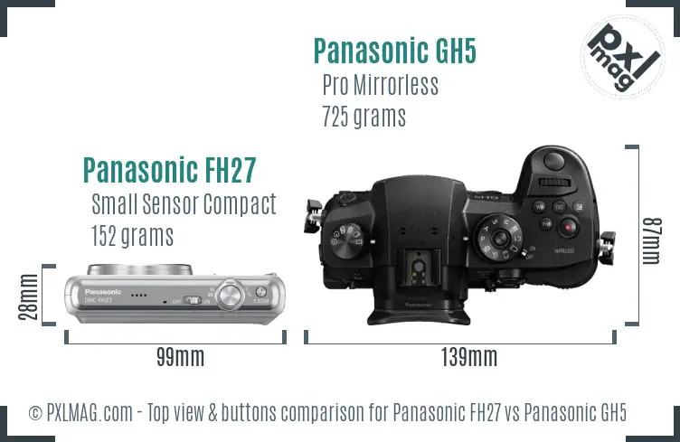 Panasonic FH27 vs Panasonic GH5 top view buttons comparison Panasonic FH27 vs Panasonic GH5 top view buttons comparison