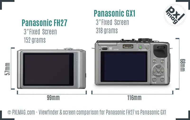 Panasonic FH27 vs Panasonic GX1 Screen and Viewfinder comparison