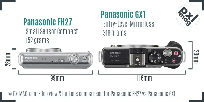 Panasonic FH27 vs Panasonic GX1 top view buttons comparison