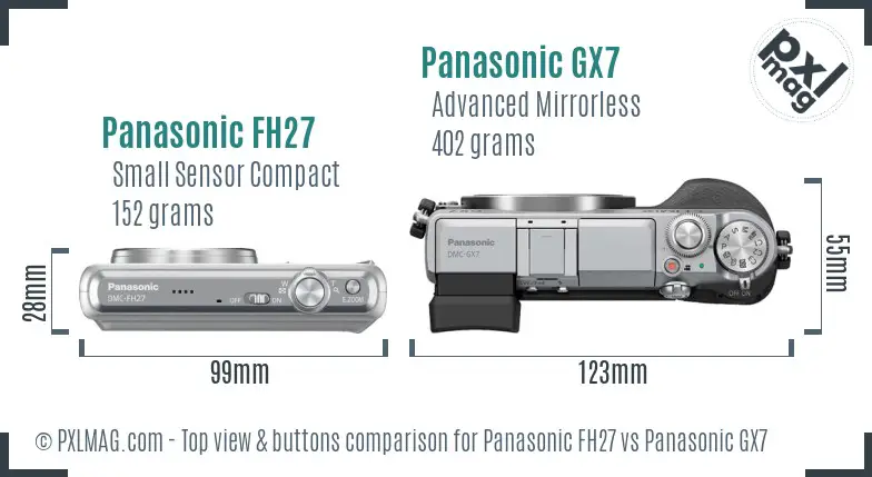 Panasonic FH27 vs Panasonic GX7 top view buttons comparison