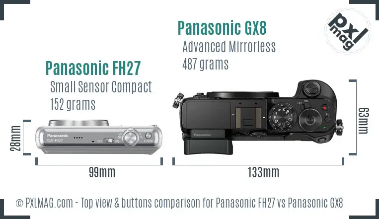 Panasonic FH27 vs Panasonic GX8 top view buttons comparison
