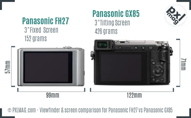 Panasonic FH27 vs Panasonic GX85 Screen and Viewfinder comparison Panasonic FH27 vs Panasonic GX85 Screen and Viewfinder comparison