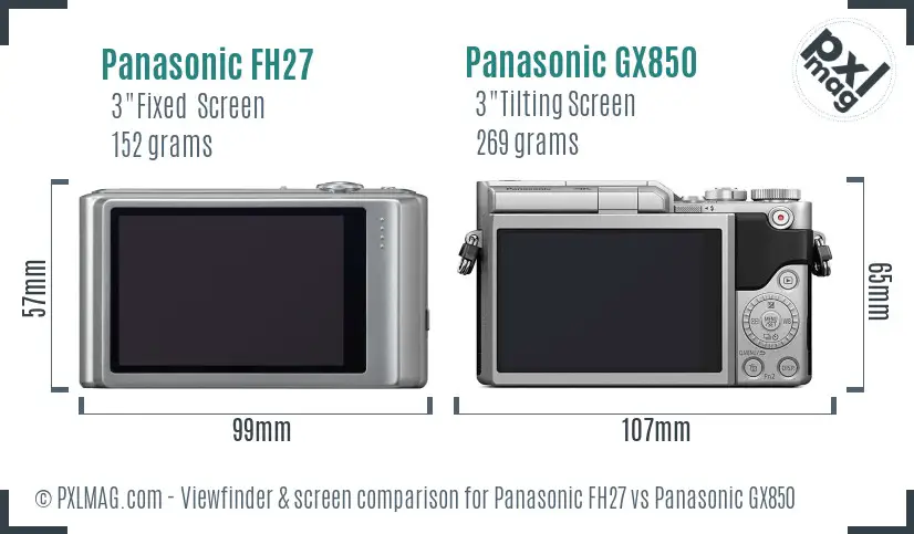 Panasonic FH27 vs Panasonic GX850 Screen and Viewfinder comparison