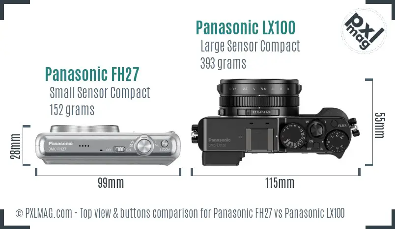 Panasonic FH27 vs Panasonic LX100 top view buttons comparison