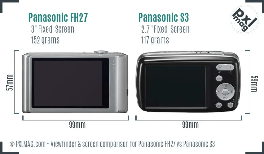 Panasonic FH27 vs Panasonic S3 Screen and Viewfinder comparison Panasonic FH27 vs Panasonic S3 Screen and Viewfinder comparison