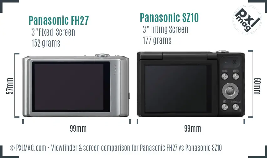 Panasonic FH27 vs Panasonic SZ10 Screen and Viewfinder comparison