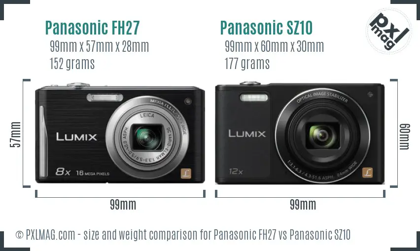 Panasonic FH27 vs Panasonic SZ10 size comparison