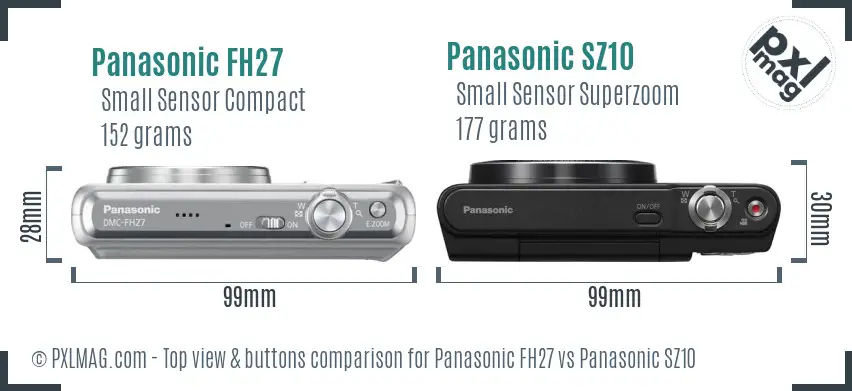 Panasonic FH27 vs Panasonic SZ10 top view buttons comparison