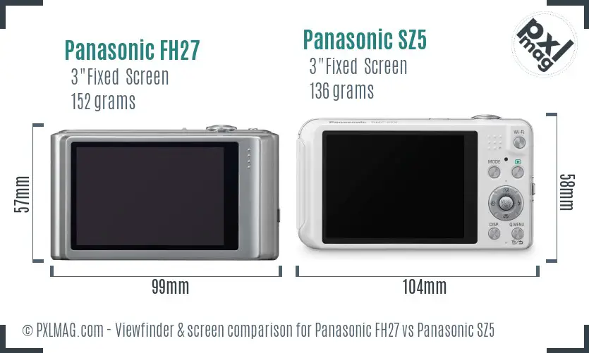 Panasonic FH27 vs Panasonic SZ5 Screen and Viewfinder comparison Panasonic FH27 vs Panasonic SZ5 Screen and Viewfinder comparison